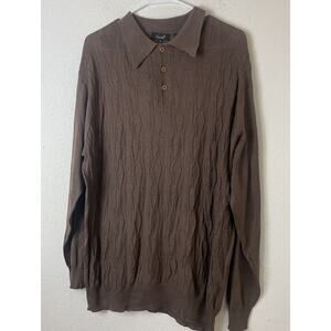 Genelli Shirt Mens Large Brown Knit 100% Silk Long Sleeve Lightweight Henley